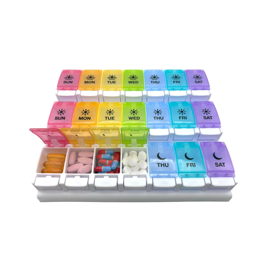 Ezy Dose® Push Button Weekly 3x/Day Pill Planner, Rainbow