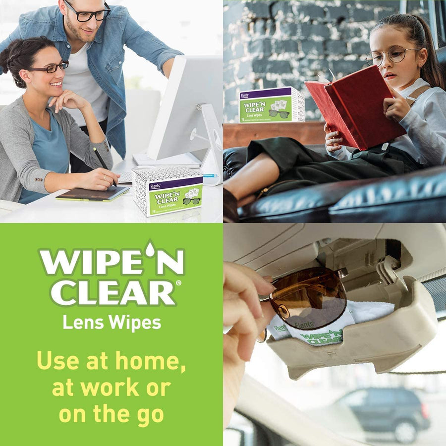 Flents Wipe'N Clear Lens Wipes Anti Streak Fast Drying, White, 150 Count,  Made in the USA
