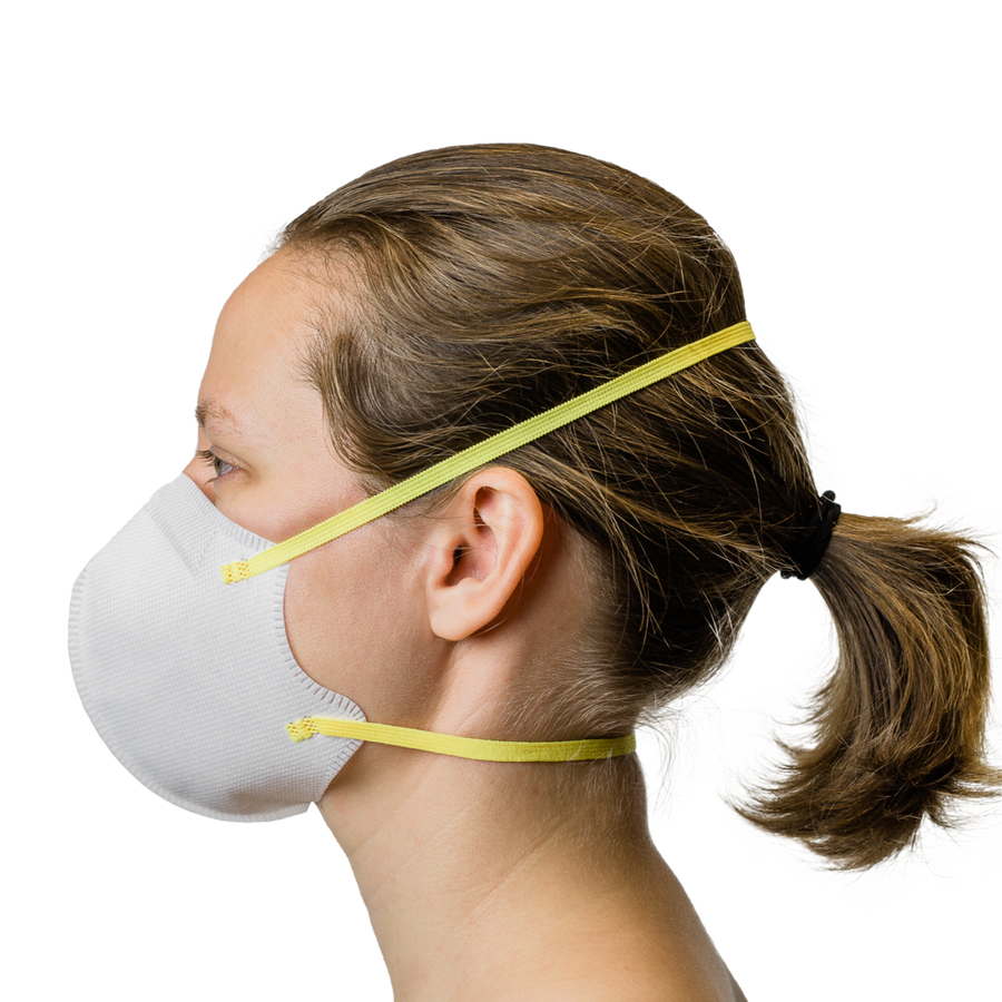 Woman wearing N95 Respirator Mask